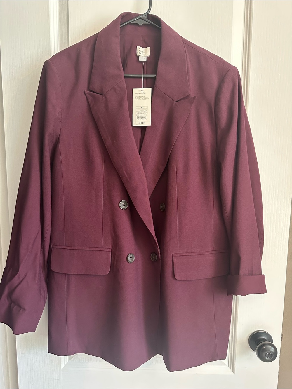 a new day Maroon Double-Breasted Blazer Jacket